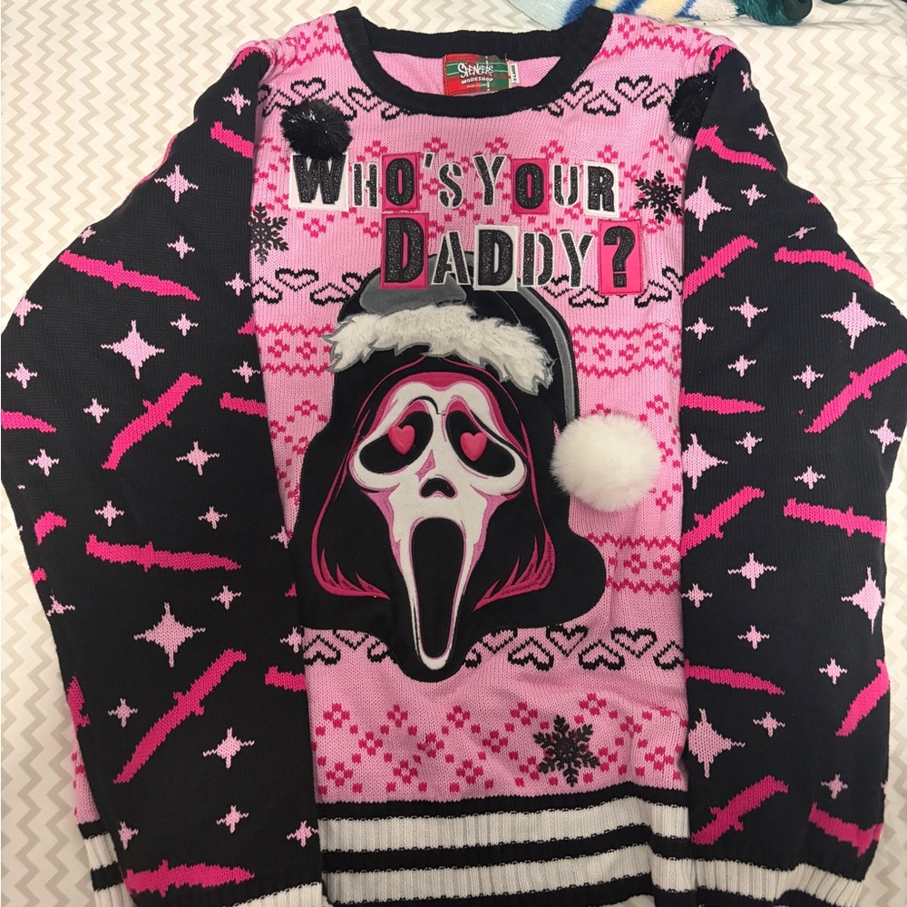 Pink and Black Ghostface Ugly Sweater